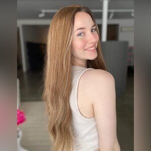 Lusta premium human hair topper in color Dark Honey blond 22” 8x8” base silk top